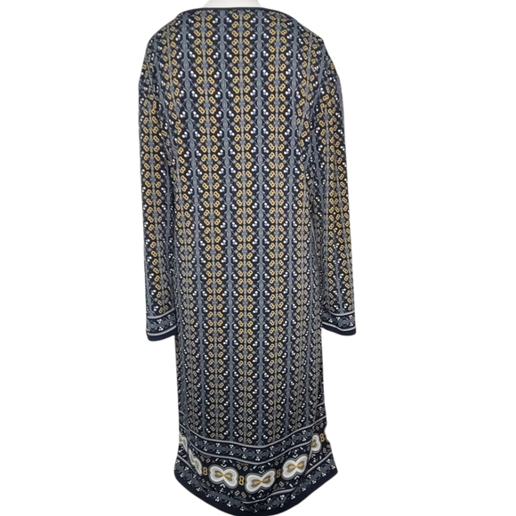 Max Studio Women's Large Blue, White & Yellow Boho Print Midi Dress NWT ! - Picture 2 of 14